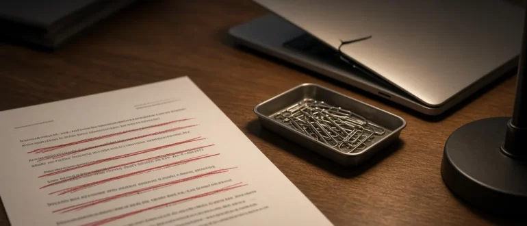 Распечатанный бриф с вычеркнутыми лишними строками